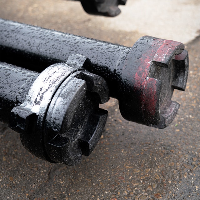 Close-up of hammer union pup joints used in high-pressure oilfield environments
